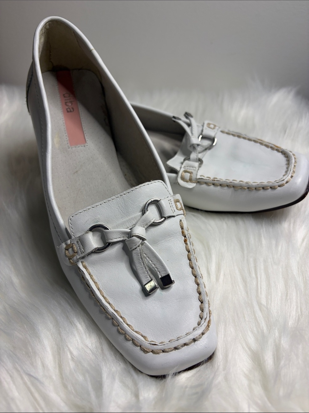 DIBA White Leather Tassel Bit Loafers SIZE 8